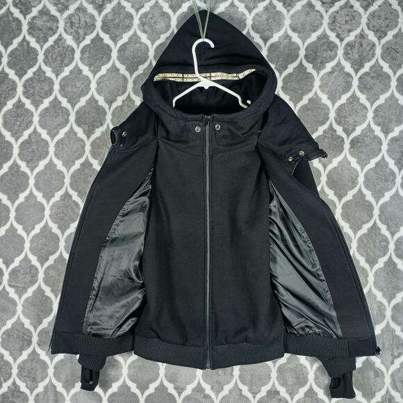 Club Exx LED Light Up Jacket Womens Small Black Hood Rave Bomber Festival Coat - Picture 5 of 14